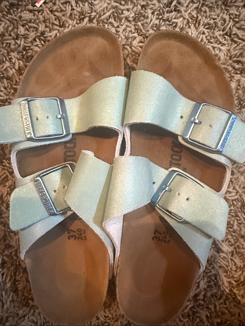 Birkenstock Arizona Double Strap Sandals in Shimmery Mint Green